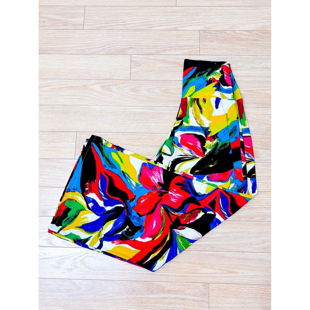 NORMA KAMALI Multicolour Abstract Print Wide Leg Palazzo Stretch Pants Small